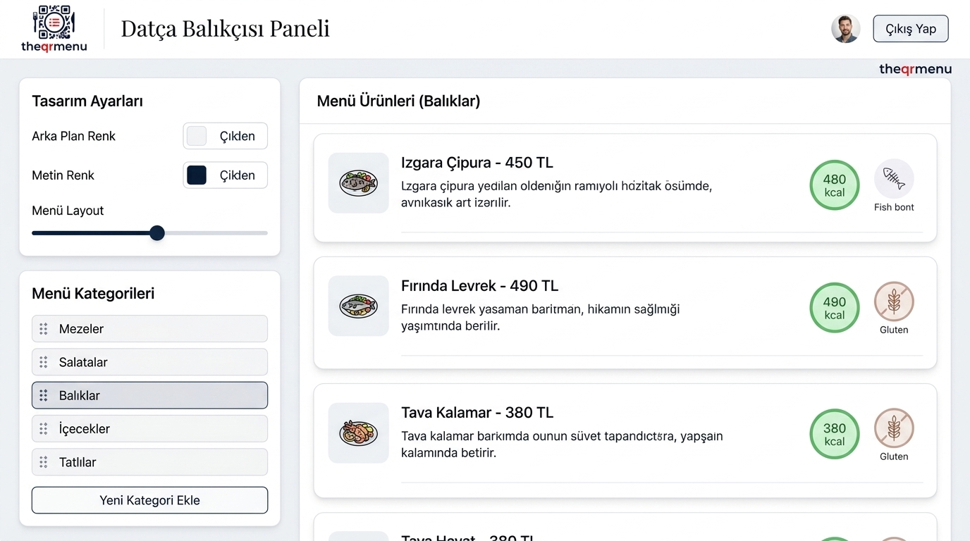 THE QR MENU yönetim paneli ekran görüntüsü